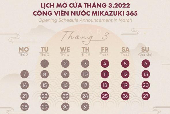 MARCH OPENING SCHEDULE ANNOUNCEMENT OF WATER PARK 365!